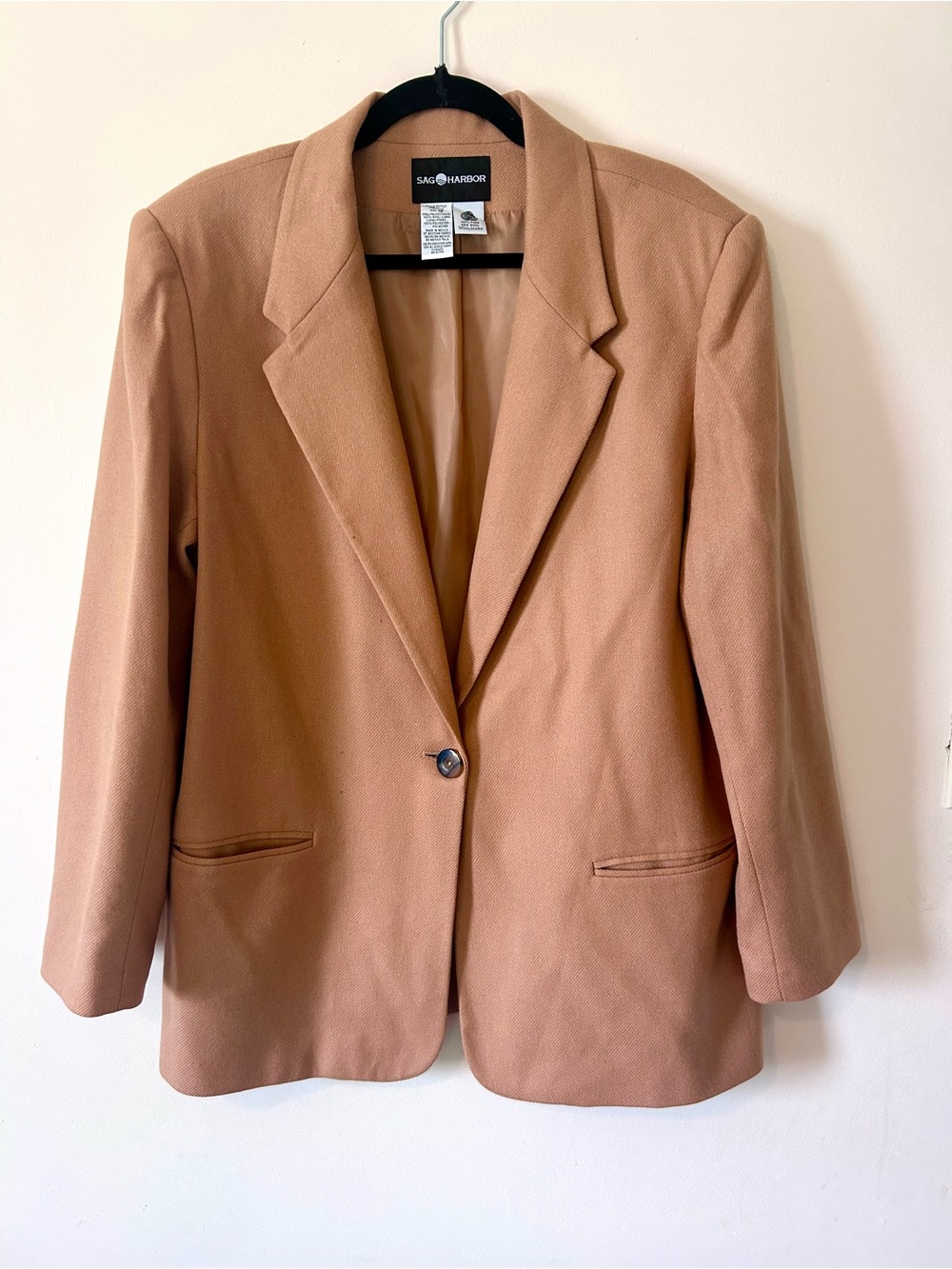 VTG Sag Harbor 100% Pure Wool Camel Blazer Size 18